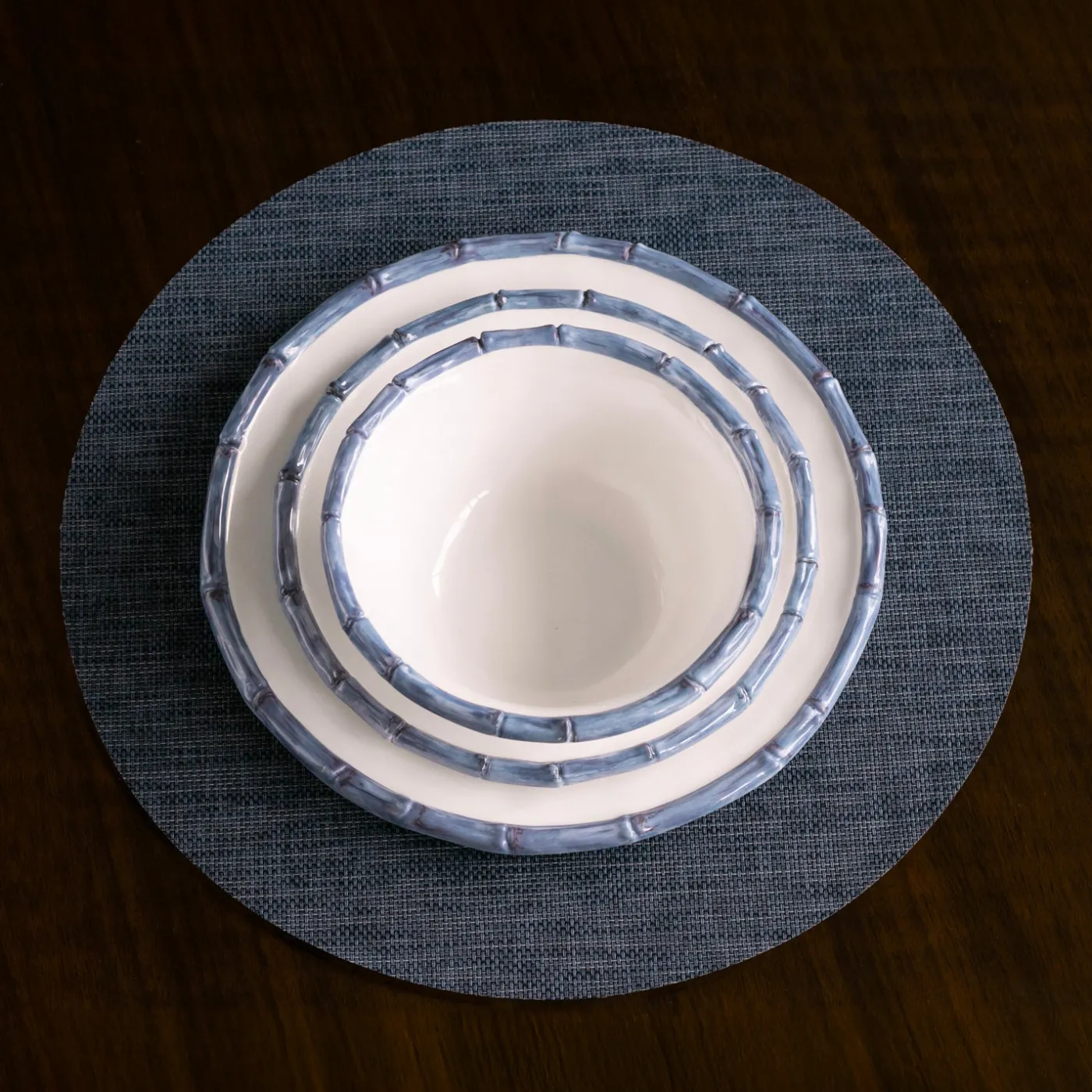 Clearance VIDA Bamboo 11" Dinner Plate Set of 4 (White and Blue) GARDEN Bamboo|View All Vida