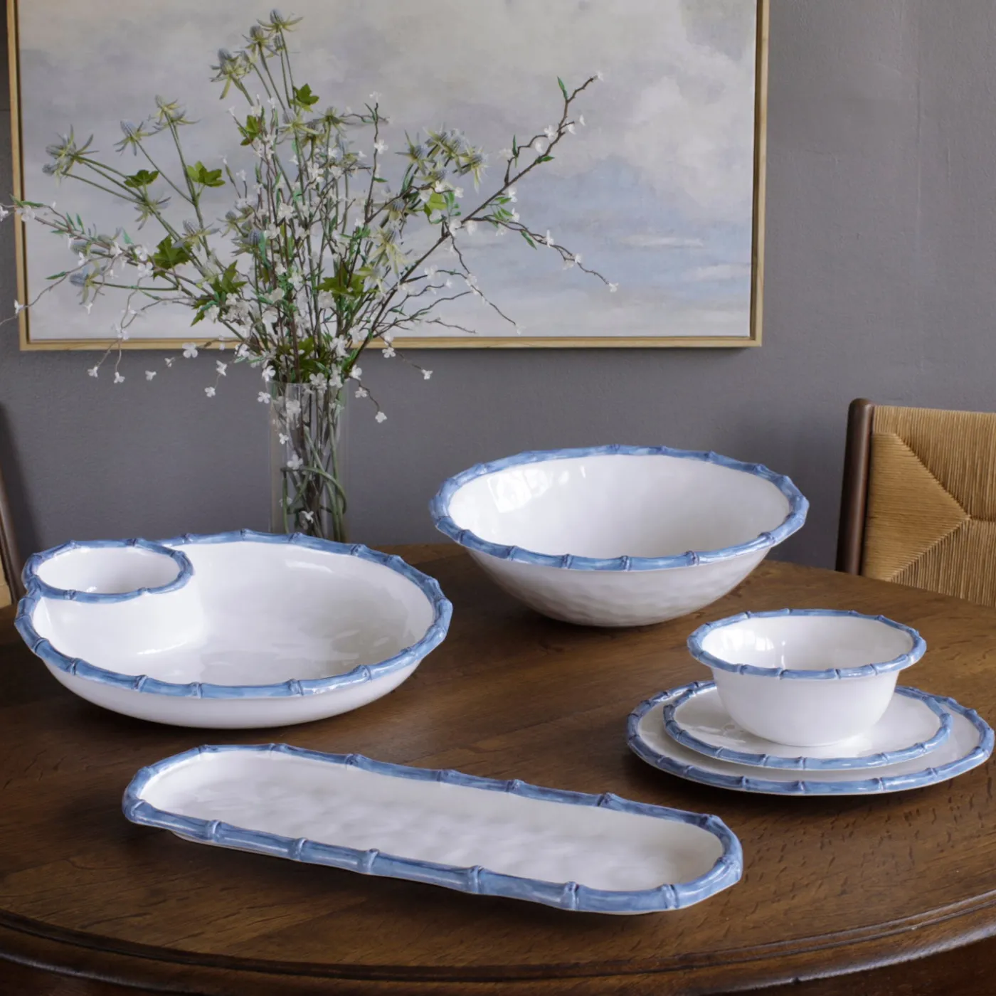 Outlet VIDA Bamboo 9" Salad Plate Set of 4 (White and Blue) GARDEN Bamboo|View All Vida