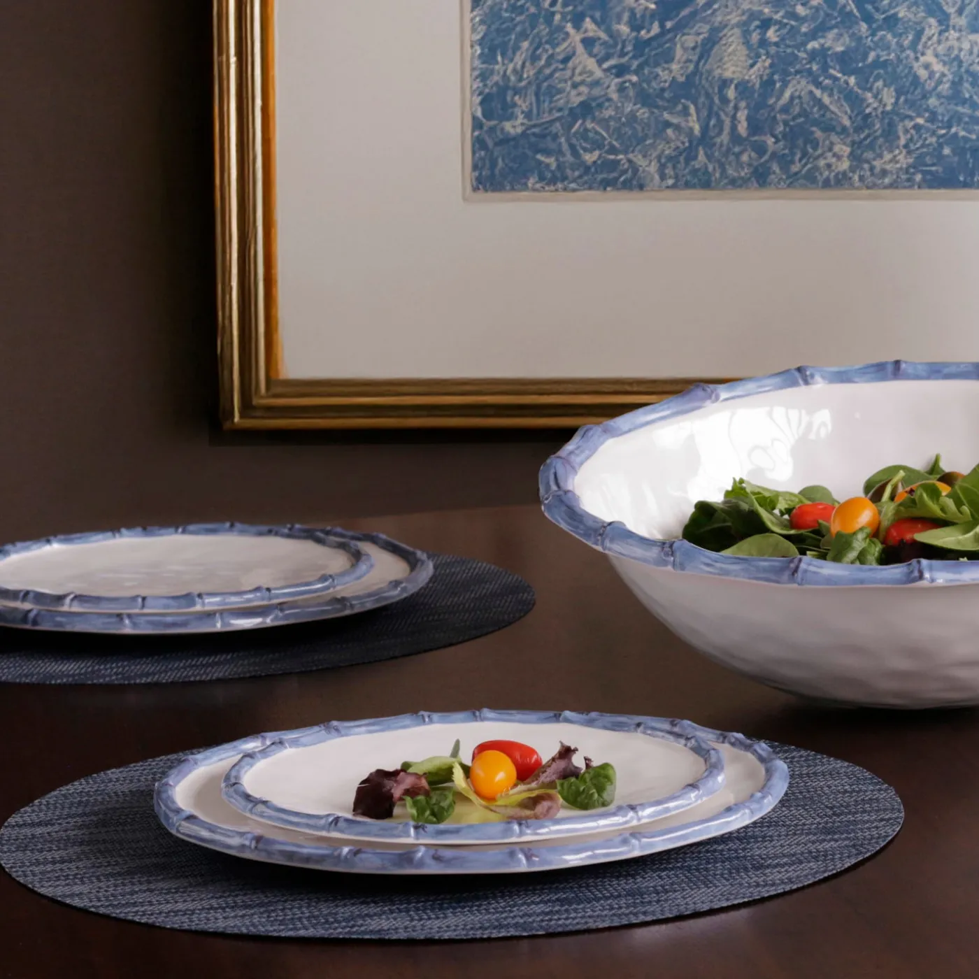 Outlet VIDA Bamboo 9" Salad Plate Set of 4 (White and Blue) GARDEN Bamboo|View All Vida