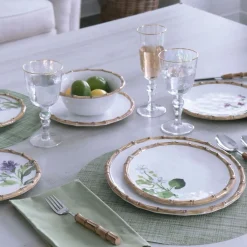 Online VIDA Bamboo Floral Salad Plates Set of 4 (White and Multi) View All Vida|VIDA Bamboo