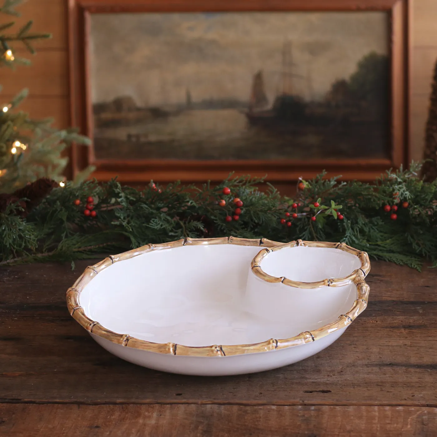 Outlet VIDA Bamboo Large Chip & Dip Bowl (White and Natural) GARDEN Bamboo|View All Vida