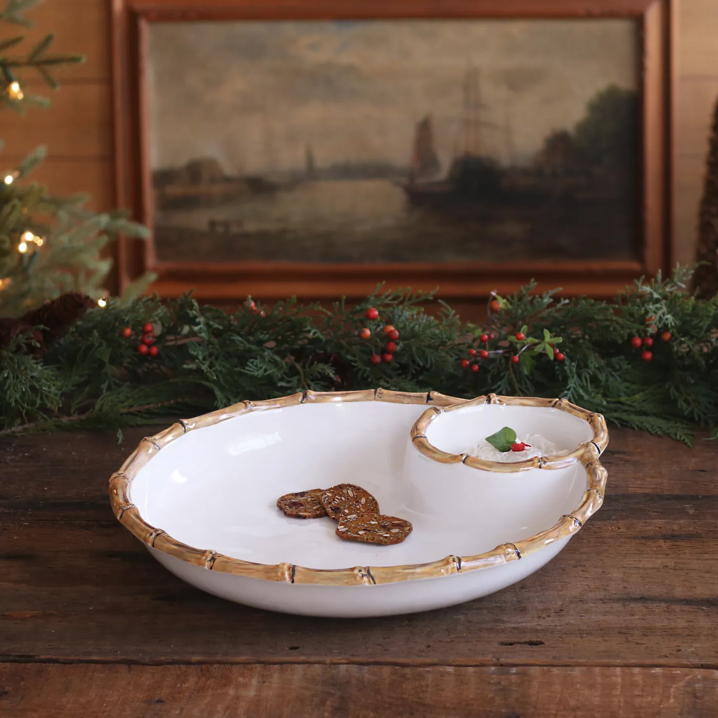 Outlet VIDA Bamboo Large Chip & Dip Bowl (White and Natural) GARDEN Bamboo|View All Vida