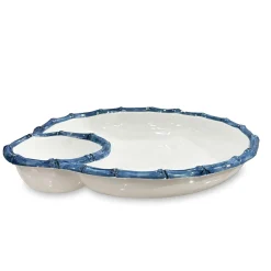 Clearance VIDA Bamboo Large Chip and Dip Bowl (White and Blue) GARDEN Bamboo|View All Vida