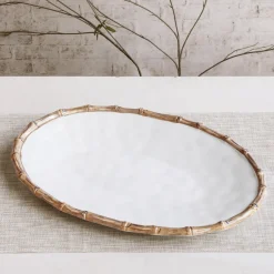 Clearance VIDA Bamboo Large Oval Platter (White and Natural) GARDEN Bamboo|View All Vida
