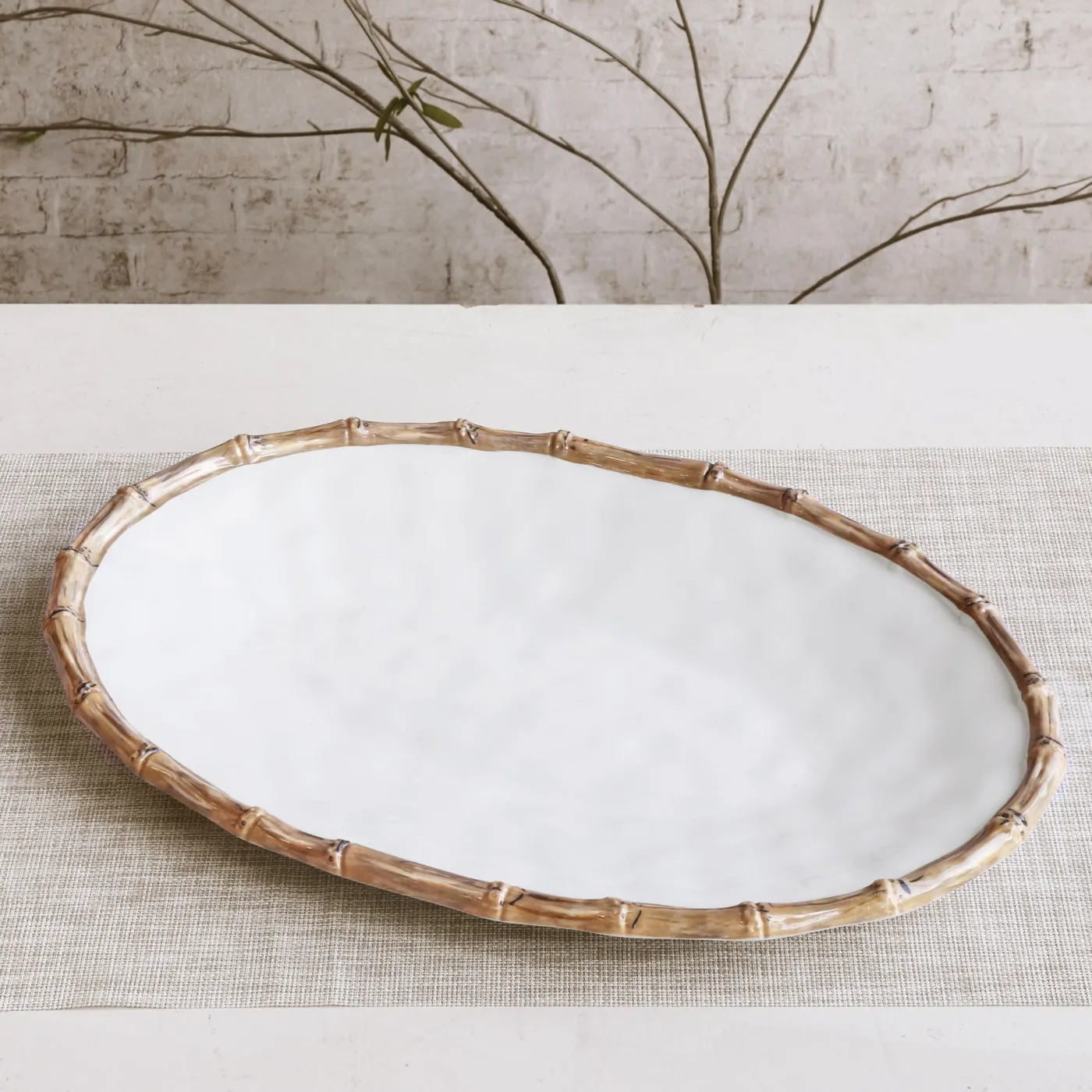 Clearance VIDA Bamboo Large Oval Platter (White and Natural) GARDEN Bamboo|View All Vida