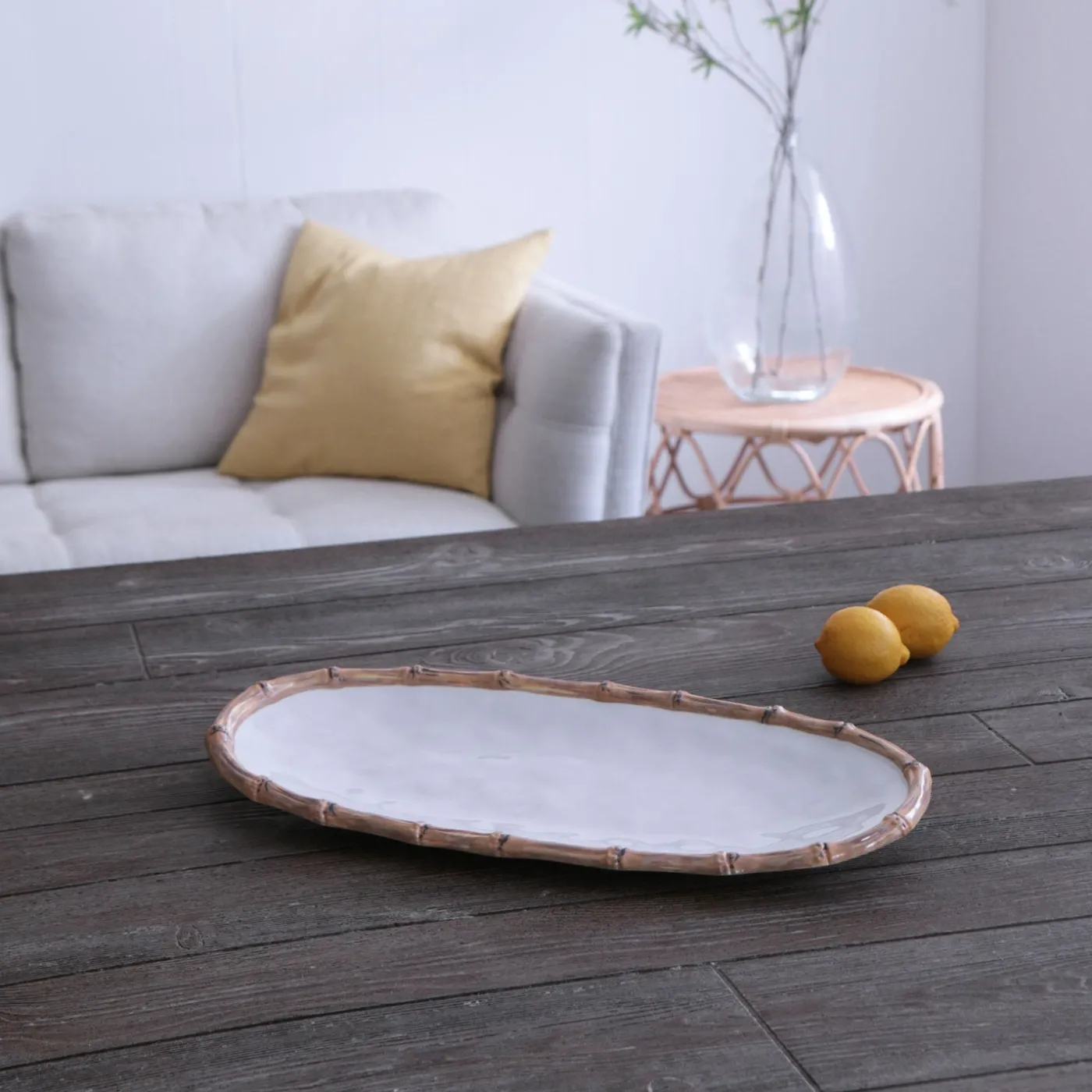 Clearance VIDA Bamboo Large Oval Platter (White and Natural) GARDEN Bamboo|View All Vida