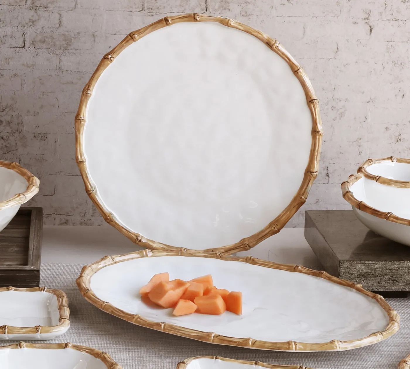 Clearance VIDA Bamboo Large Oval Platter (White and Natural) GARDEN Bamboo|View All Vida