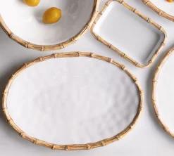 Clearance VIDA Bamboo Large Oval Platter (White and Natural) GARDEN Bamboo|View All Vida