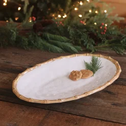 Clearance VIDA Bamboo Large Oval Platter (White and Natural) GARDEN Bamboo|View All Vida