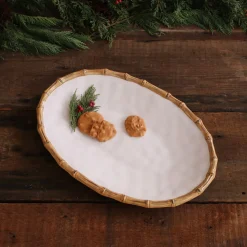 Clearance VIDA Bamboo Large Oval Platter (White and Natural) GARDEN Bamboo|View All Vida