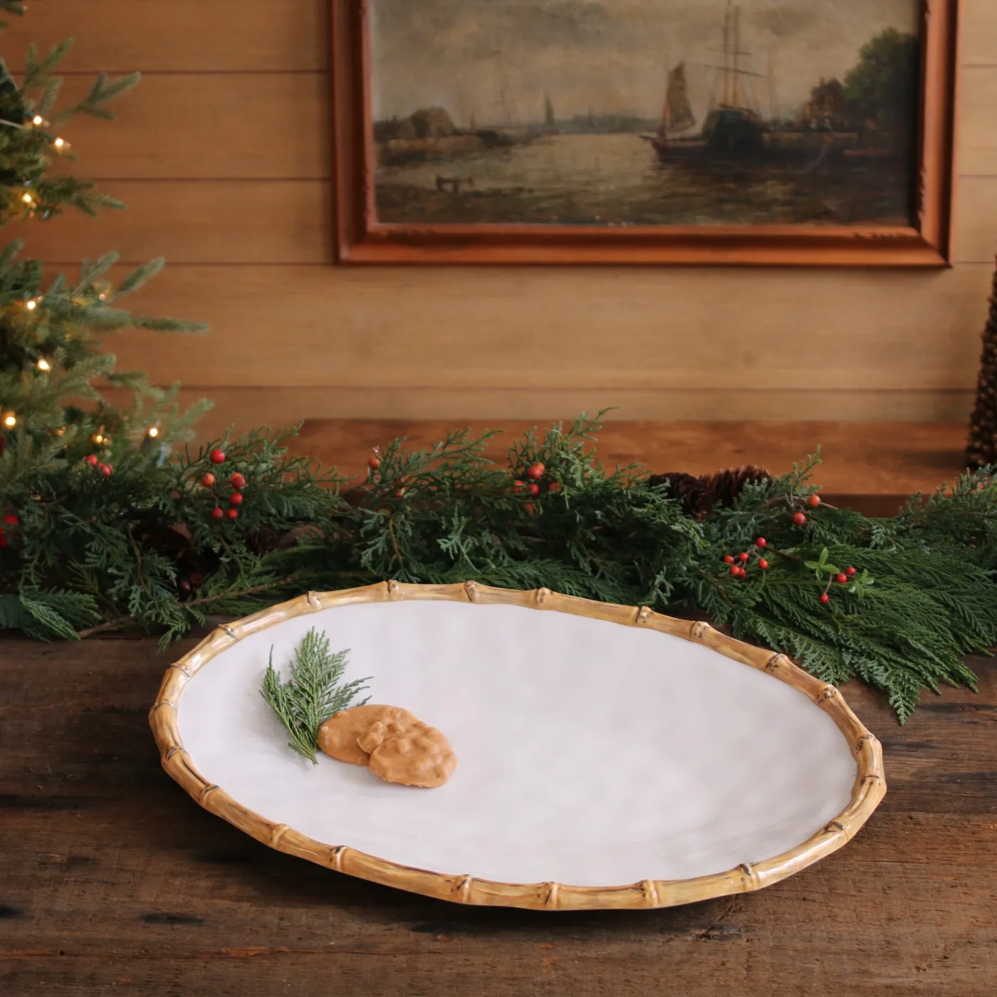 Clearance VIDA Bamboo Large Oval Platter (White and Natural) GARDEN Bamboo|View All Vida