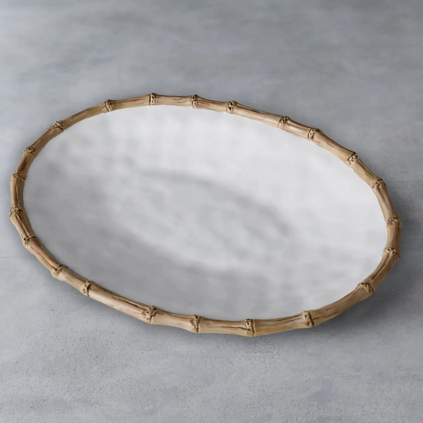 Clearance VIDA Bamboo Large Oval Platter (White and Natural) GARDEN Bamboo|View All Vida