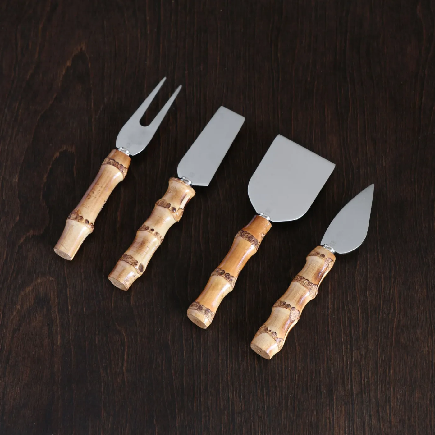VIDA Bamboo Stainless Cheese Set of 4 (Silver and Natural) GARDEN Bamboo|View All Vida