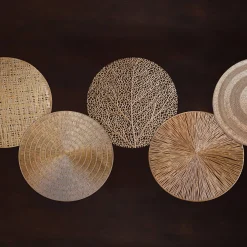 Clearance VIDA Basketweave 15" Round Placemats Set of 4 (Gold) View All Vida|Placemats