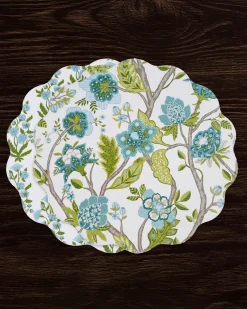 Online VIDA Blooms & Branches Reversible Round Placemats Set of 4 Teal & Gree View All Vida|VIDA Bloom