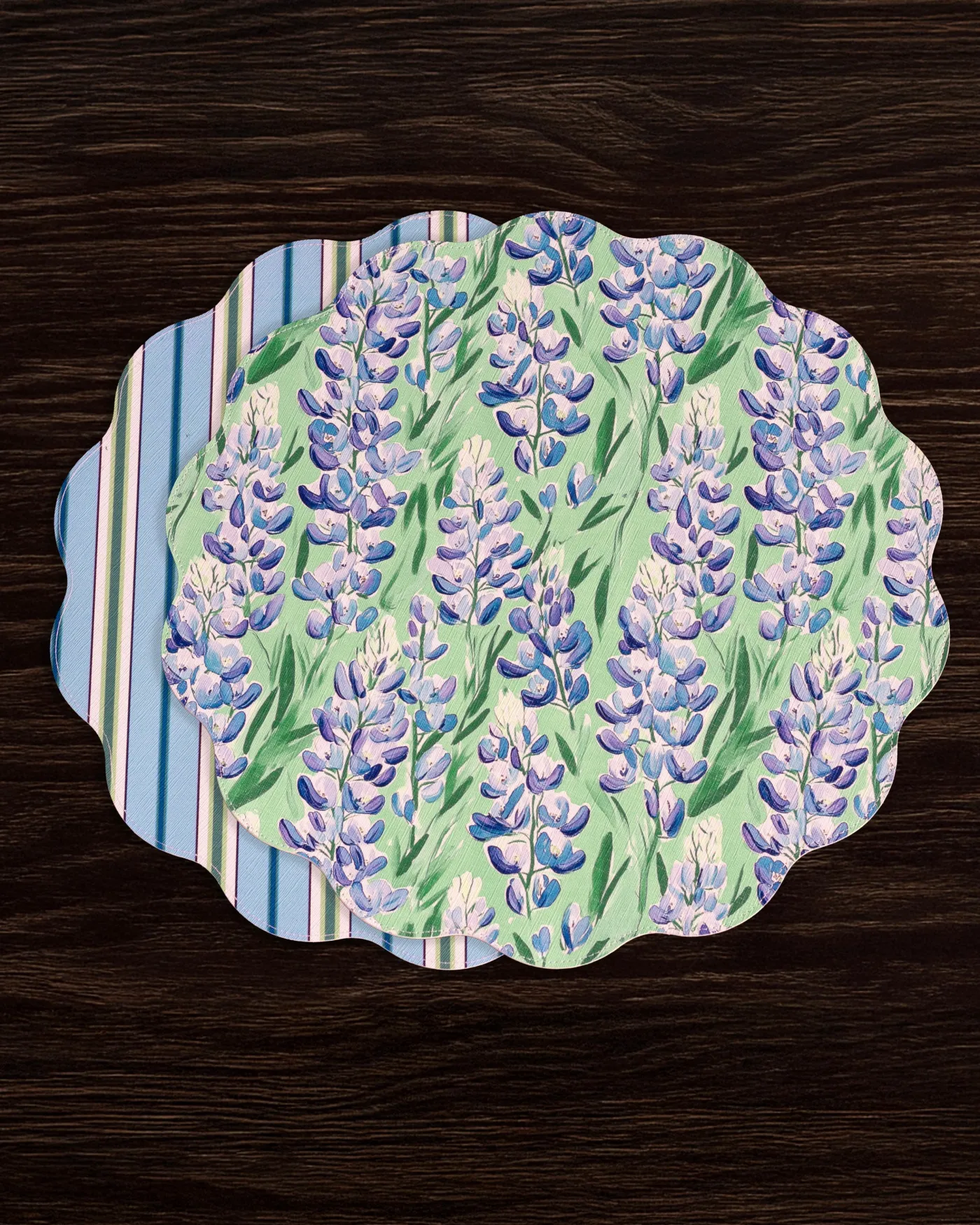 Hot VIDA Bluebonnet & Stripes Reversible Round Placemats Set of 4 Blue & G View All Vida|VIDA Bloom