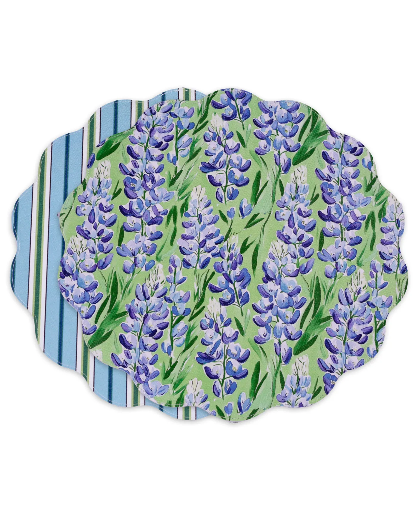 Hot VIDA Bluebonnet & Stripes Reversible Round Placemats Set of 4 Blue & G View All Vida|VIDA Bloom