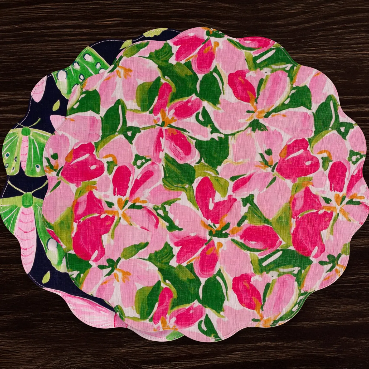Sale VIDA Butterflies & Flowers Reversible Round Placemats Set of 4 (Pink & View All Vida|Placemats