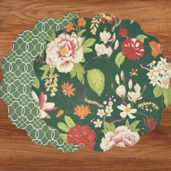 Sale VIDA Cabbage Roses and Trellis Reversible Round Placemats Set of 4 Gre View All Vida|Placemats