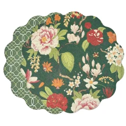 Sale VIDA Cabbage Roses and Trellis Reversible Round Placemats Set of 4 Gre View All Vida|Placemats
