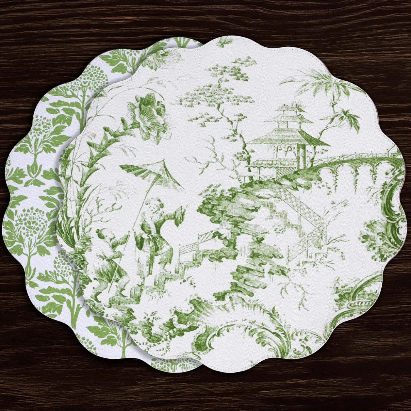Best VIDA Chinoiserie Reversible Round Placemats Set of 4 Green & White View All Vida|Placemats