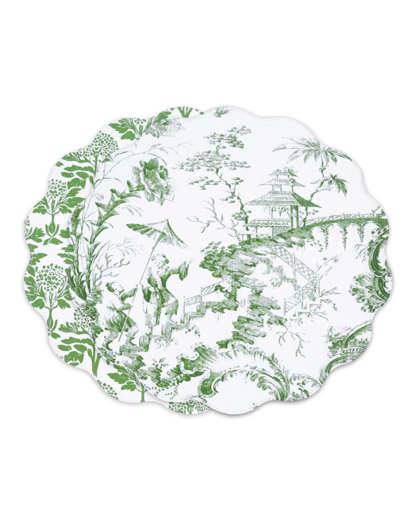 Best VIDA Chinoiserie Reversible Round Placemats Set of 4 Green & White View All Vida|Placemats