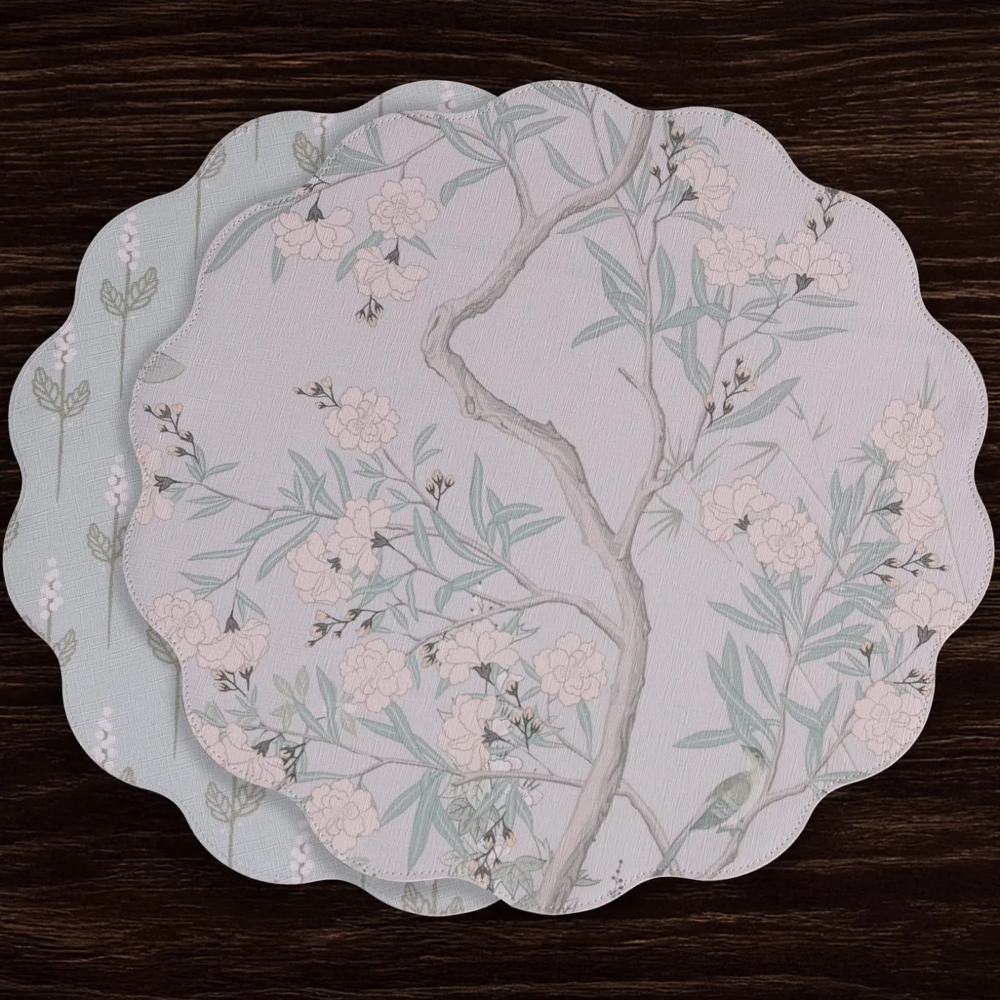 VIDA Chinoiserie Reversible Round Placemats Set of 4 Light Teal & Whit View All Vida|Placemats