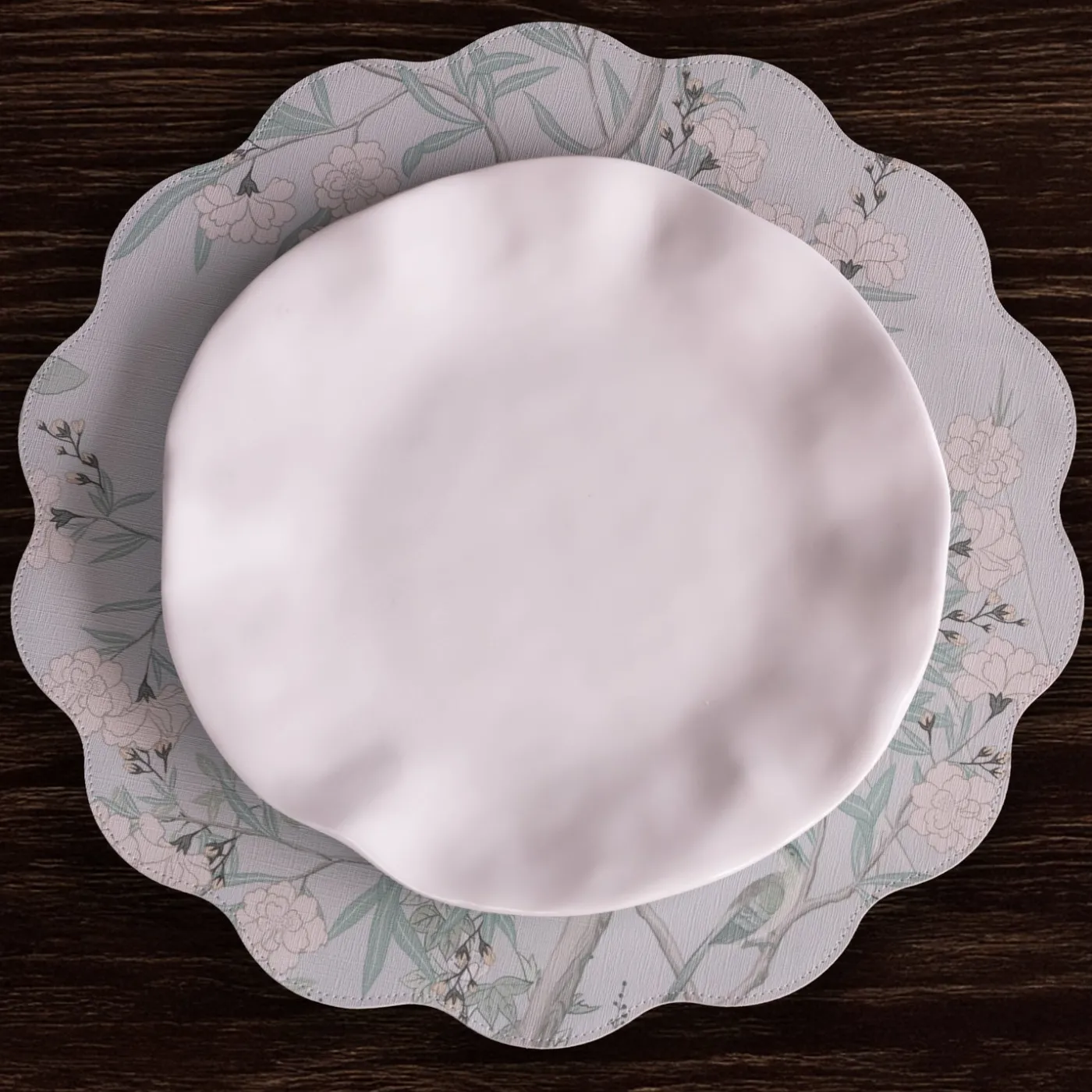 VIDA Chinoiserie Reversible Round Placemats Set of 4 Light Teal & Whit View All Vida|Placemats