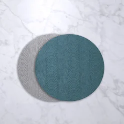 Hot VIDA Croc Reversible 15.5" Round Placemats Set of 4 (Blue and Gray) PIELES Croc|Placemats