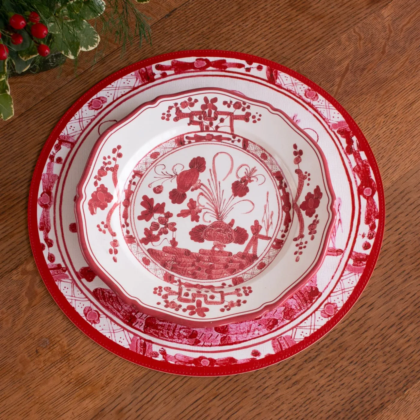 VIDA Faenza 11" Dinner Plate Set of 4 White and Red View All Vida|Dinnerware