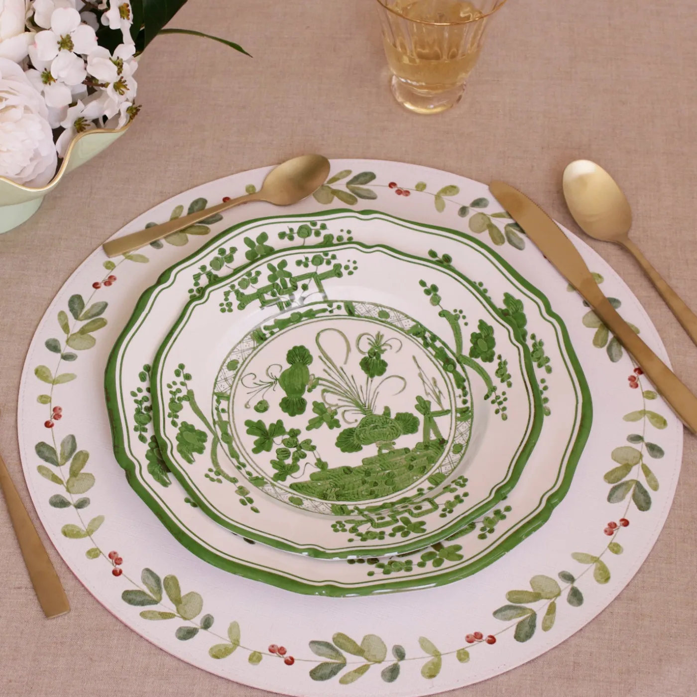 Outlet VIDA Faenza 11" Dinner Plate Set of 4 White and Green View All Vida|Gifts Under $99