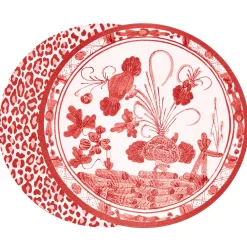 VIDA Faenza and Leopard Reversible Round Placemats Set of 4 White & Re View All Vida|Placemats