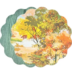 New VIDA Fall Trees and Wood Grain Reversible Round Placemats Set of 4 Ora View All Vida|Placemats