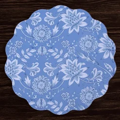 Clearance VIDA Flowers & Pattern Reversible Round Placemats Set of 4 (Blue & Whi View All Vida|Placemats