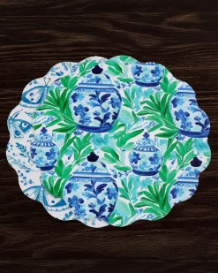 Outlet VIDA Ginger Jar & Butterflies Reversible Round Placemats Set of 4 Blue View All Vida|Placemats