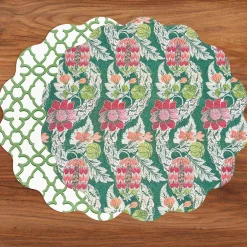 Clearance VIDA Laurent and Trellis Reversible Round Placemats Set of 4 Green & W View All Vida|Placemats
