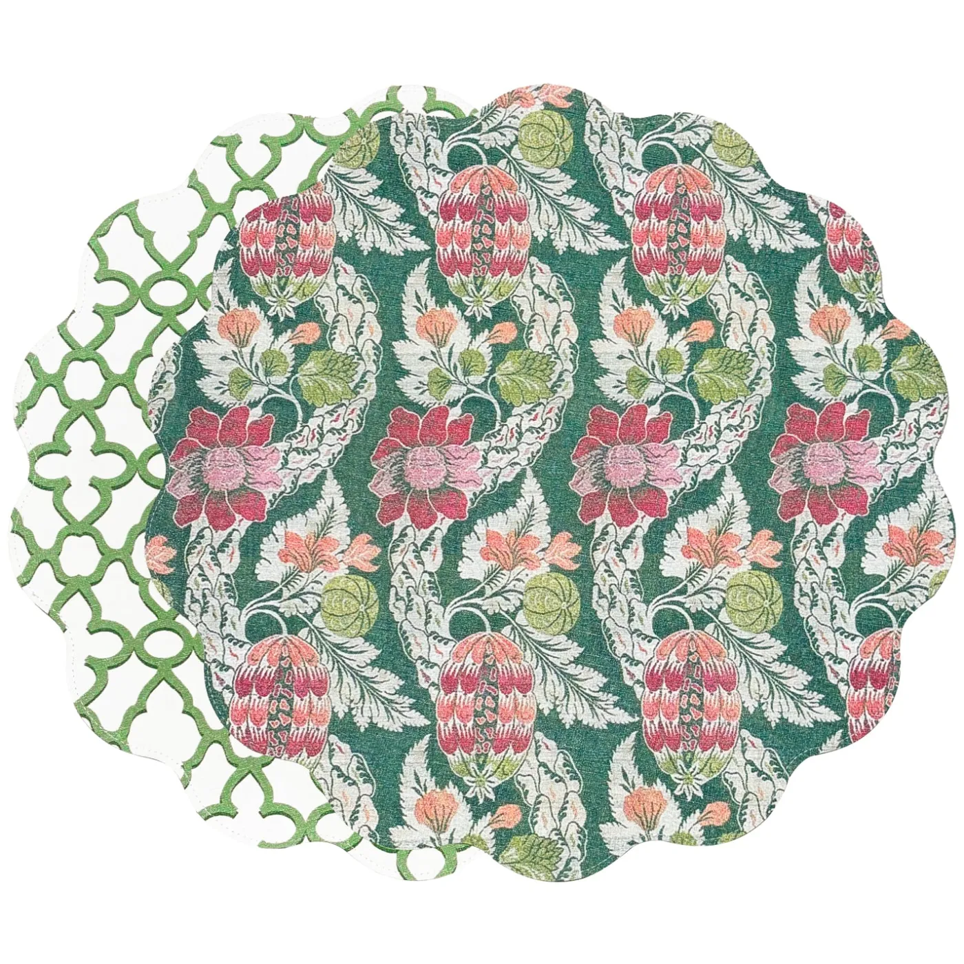 Clearance VIDA Laurent and Trellis Reversible Round Placemats Set of 4 Green & W View All Vida|Placemats