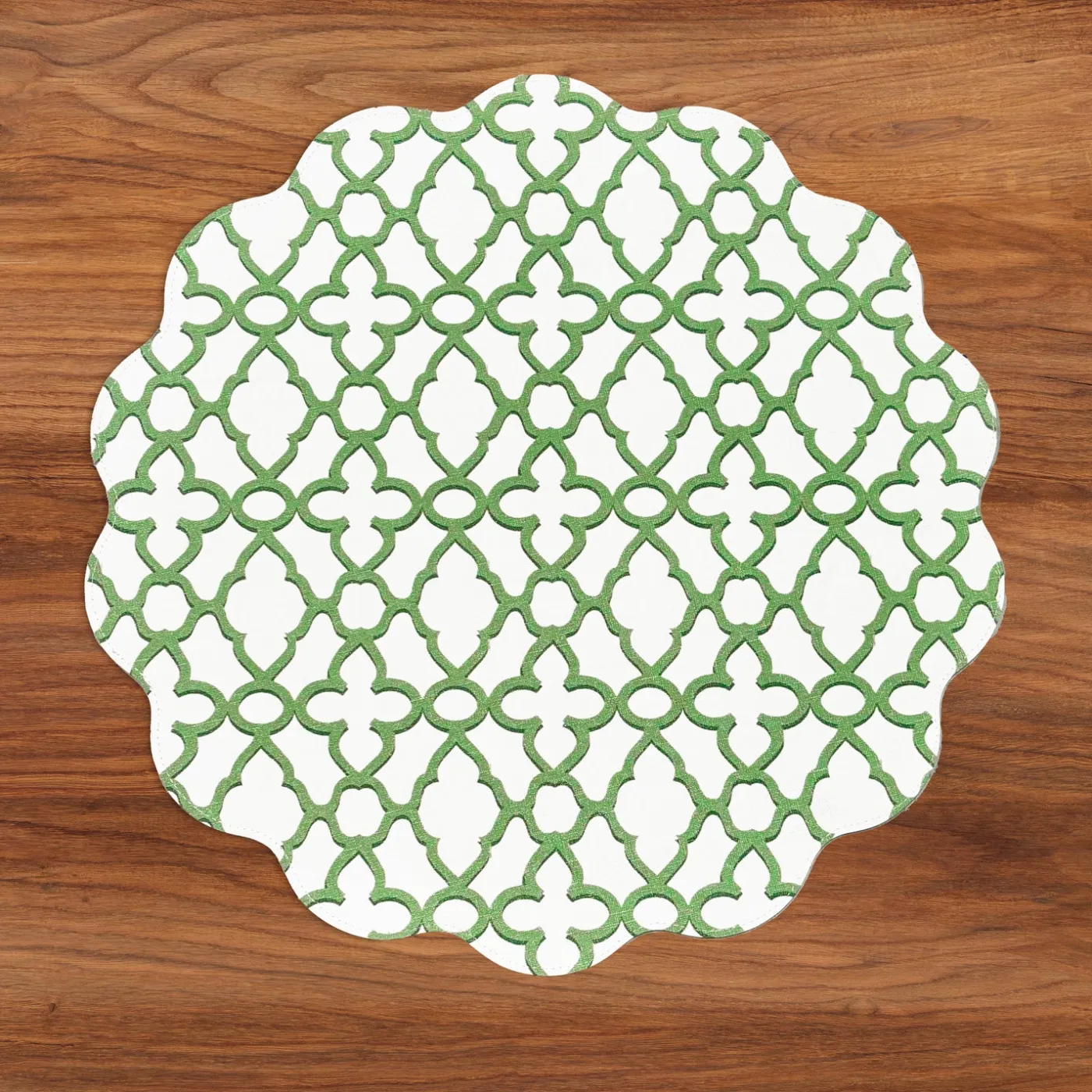 Clearance VIDA Laurent and Trellis Reversible Round Placemats Set of 4 Green & W View All Vida|Placemats