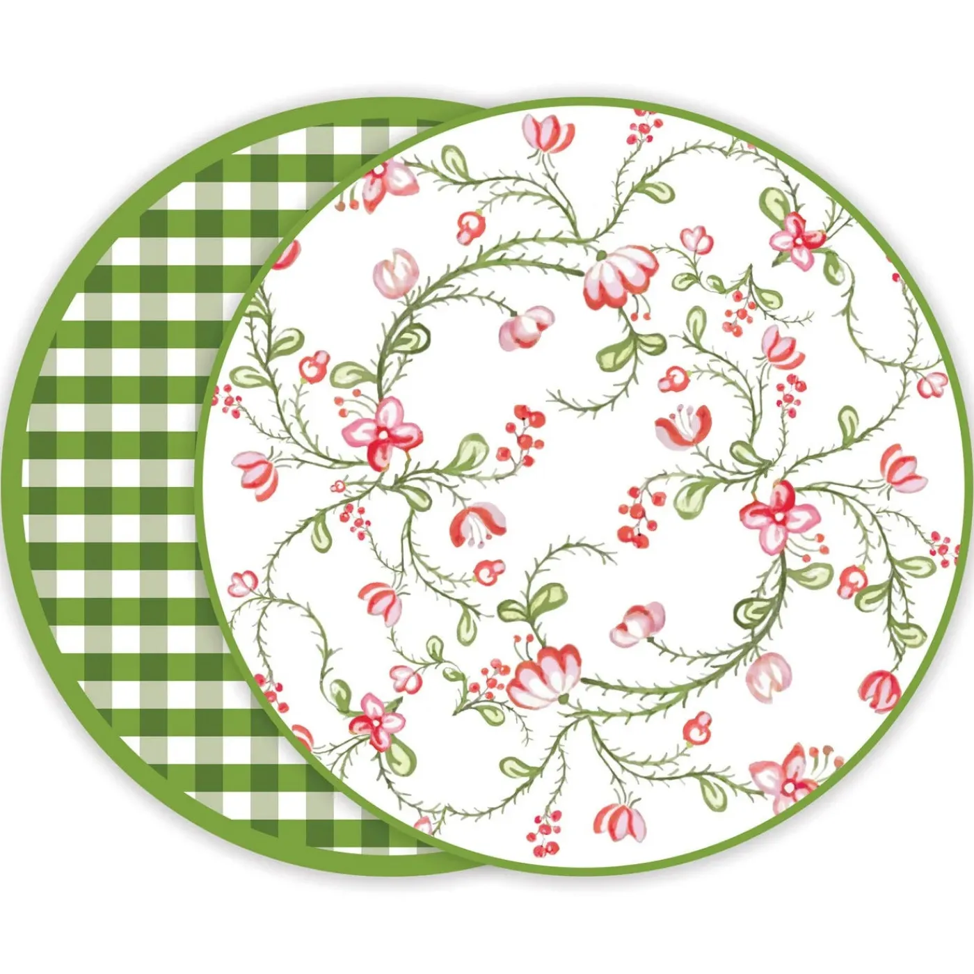 VIDA Norelle Reversible 15.5" Round Placemats Set of 4 (Green Gingham) View All Vida|Placemats