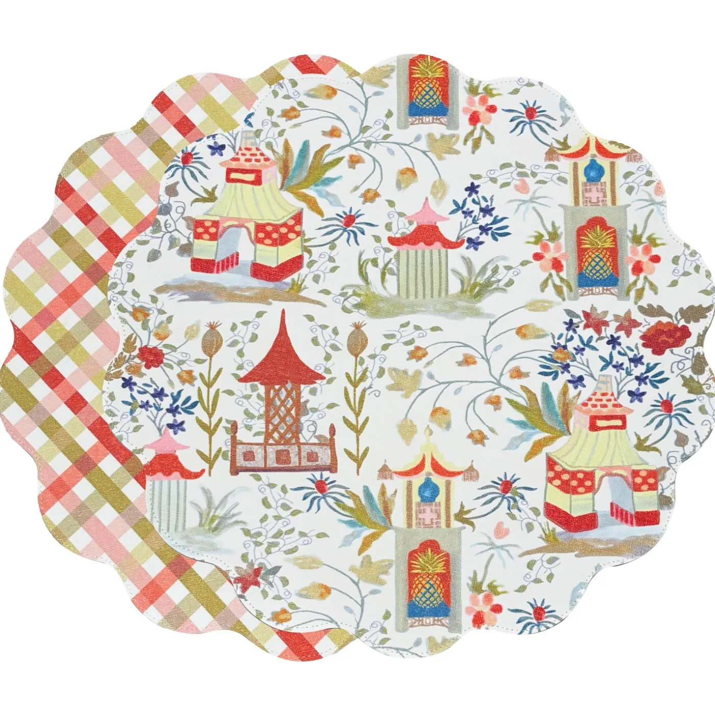 VIDA Pagoda and Carlie Plaid Reversible 15.5 Round Placemats Set of 4 View All Vida|Placemats
