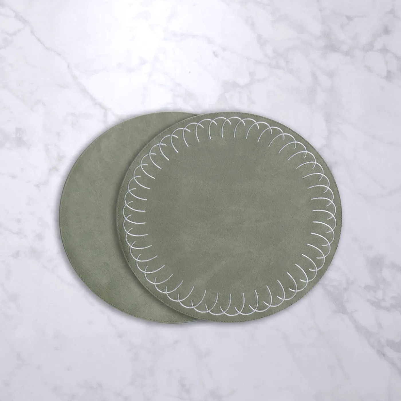 VIDA Round Embroidered Swirl 15.5" Round Placemats Set of 4 (Green) View All Vida|Placemats