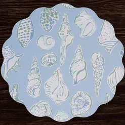 VIDA Shells & Scallops Reversible Round Placemats Set of 4 (Blue & Whi View All Vida|Placemats